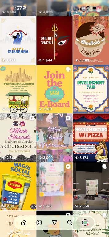 Rebranded Instagram grid with holiday, general meeting and event posts
