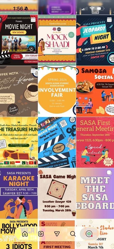 Previous Instagram grid with event posts in many unrelated styles
