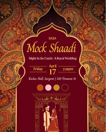 Mock Shaadi promotional post with ornate red and gold archway