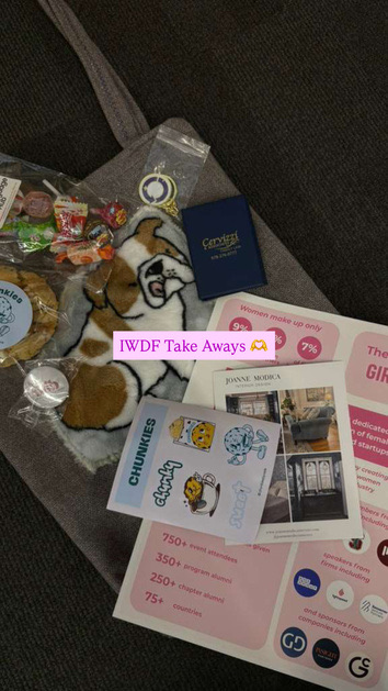 Giveaway table with branded items at the fair