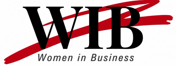 Previous Women in Business logo: bold black WIB lettering with a red brushstroke