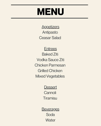 Event menu card designed to match the In Full Power branding